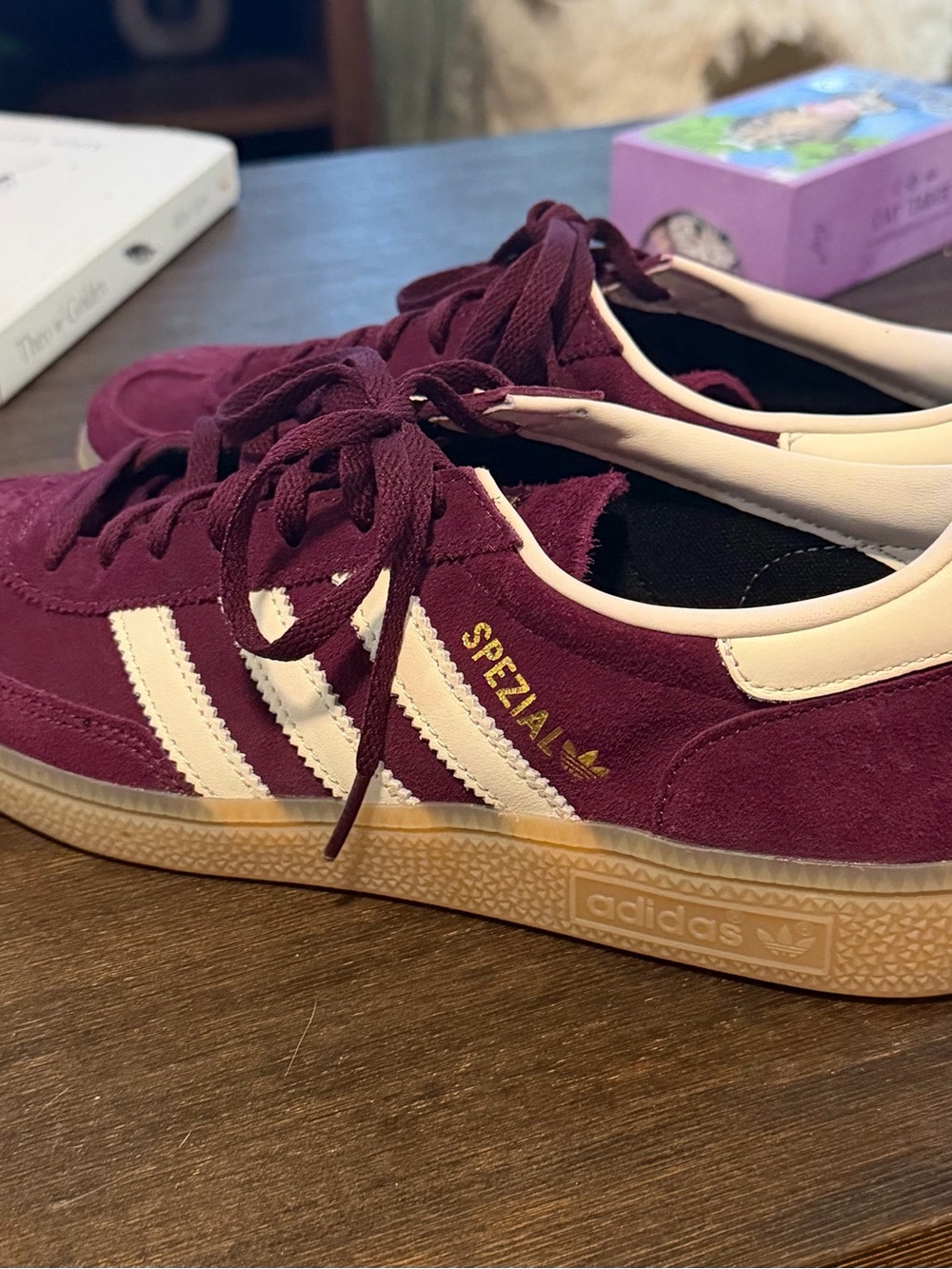 adidas Women’s Spezial Suede Sneakers in Burgundy with White Stripes